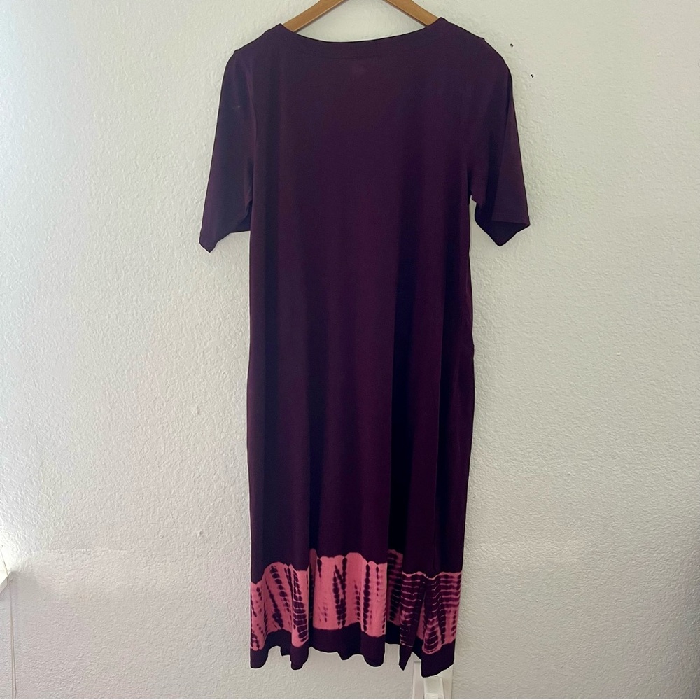 J.JILL PURE JILL TIE-DYED-BORDER PONTE KNIT MIDI DRESS IN ACAI MULTI SMALL - Picture 12 of 14